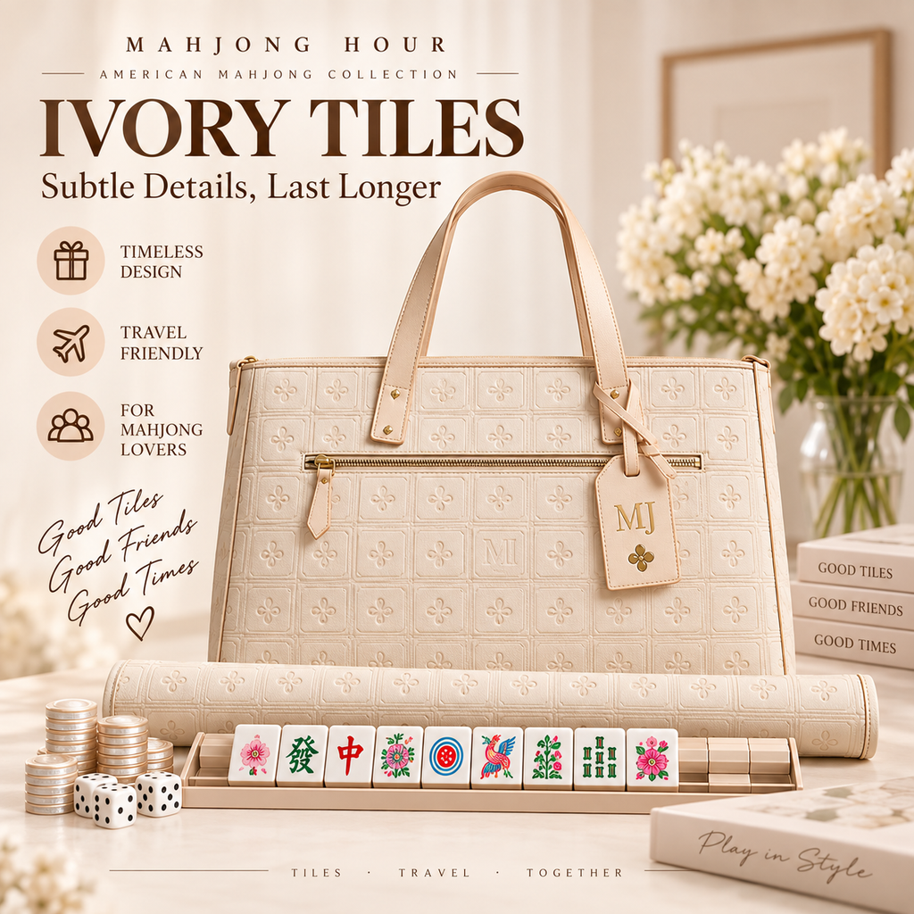 Ivory American Mahjong Set with Carrying Bag – 166 Tiles, 4 Racks & Complete Accessories
