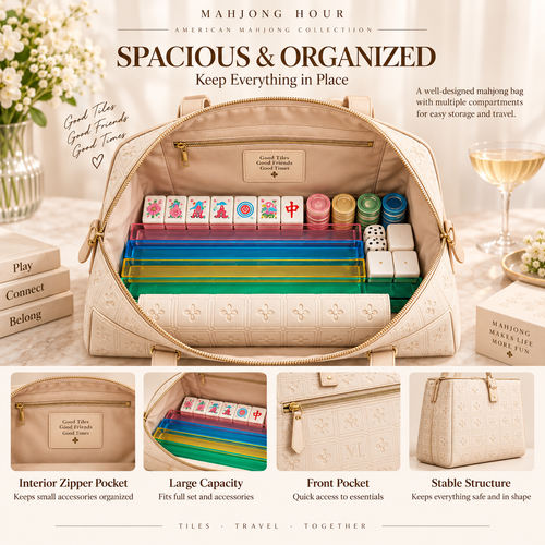 Ivory American Mahjong Set with Carrying Bag – 166 Tiles, 4 Racks & Complete Accessories
