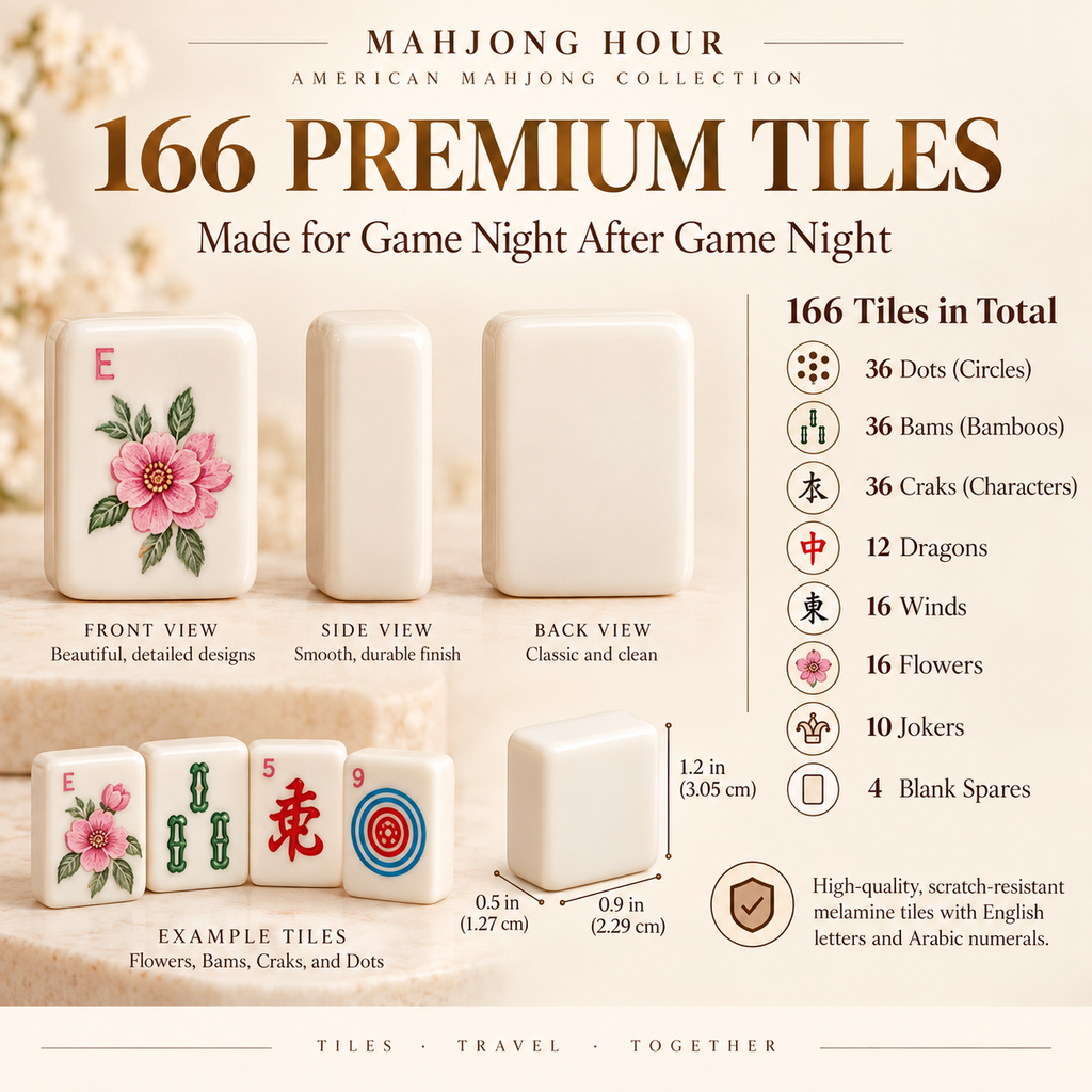 Ivory American Mahjong Set with Carrying Bag – 166 Tiles, 4 Racks & Complete Accessories