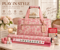 Pink Toile American Mahjong Set with Carrying Bag – 166 Tiles, 4 Racks & Complete Accessories