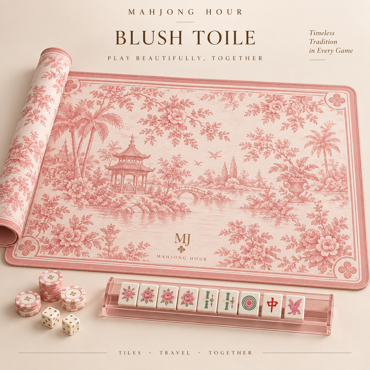 Blush Toile Mahjong Playing Mat